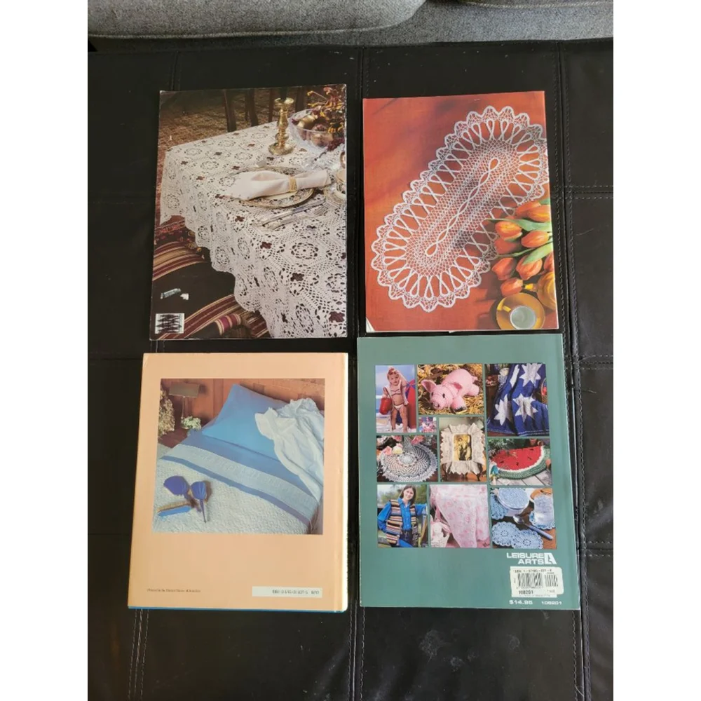 Vintage Crochet Pattern Book Bundle (4) Leisure Arts Tablecloths Afghans
